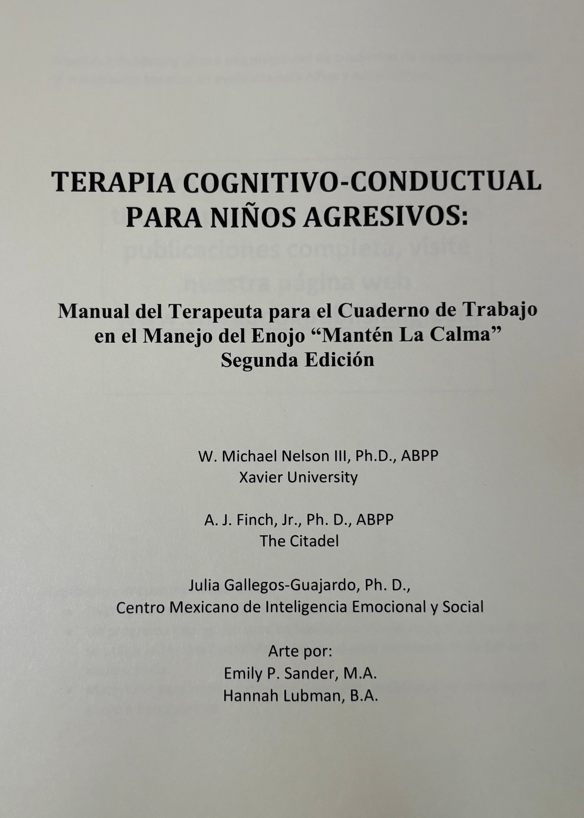 Terapia Cognitivo-Conductual Para Ninos Agresivos: Segunda Edicion
